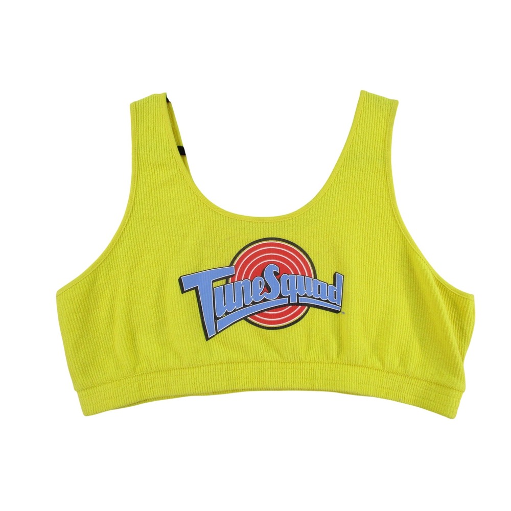 Space Jam Tune Squad Ribbed Bralette Neon Lime Yellow Graphic Crop Top